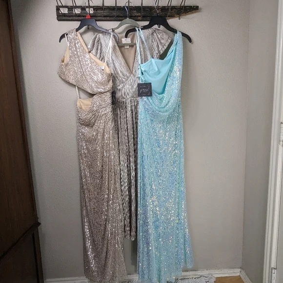 Ieena For Mac Duggal Gown Womens Size 0 Icey Blue Dress Sequined One Shoulder - Picture 2 of 15